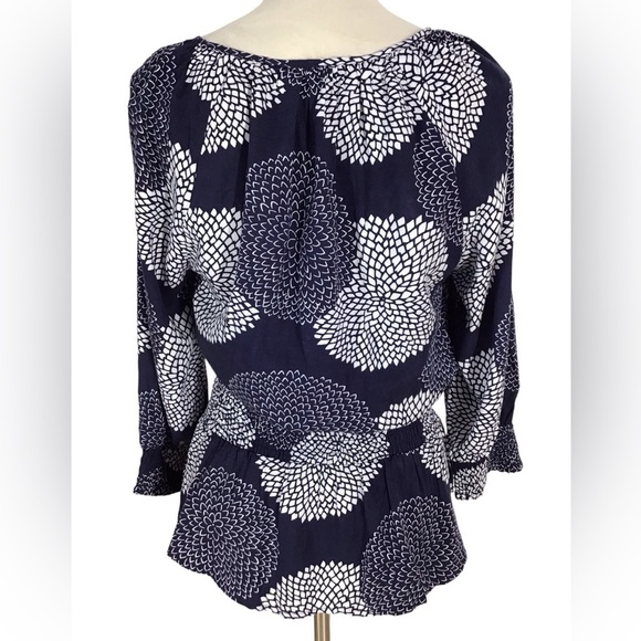 Daniel Rainn Blue White Floral 3/4 Sleeve Boho Blouse Size M - Picture 4 of 6